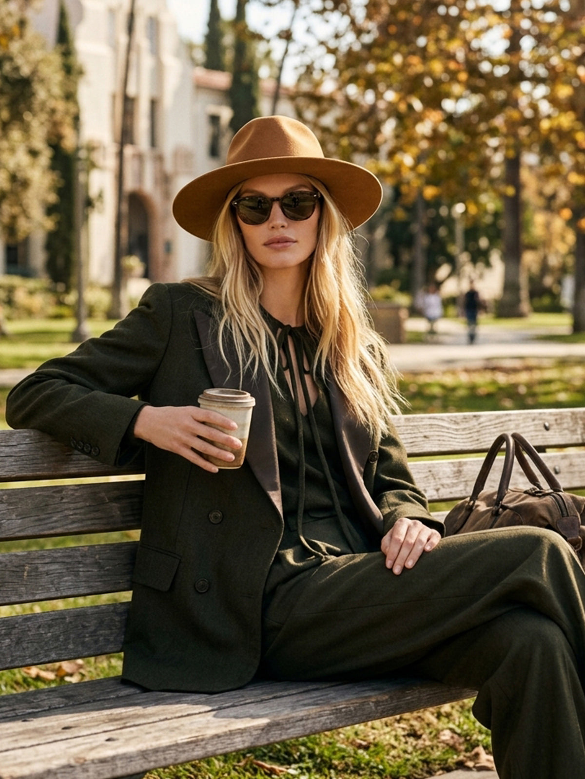 Olive Herringbone Blazer Jacket