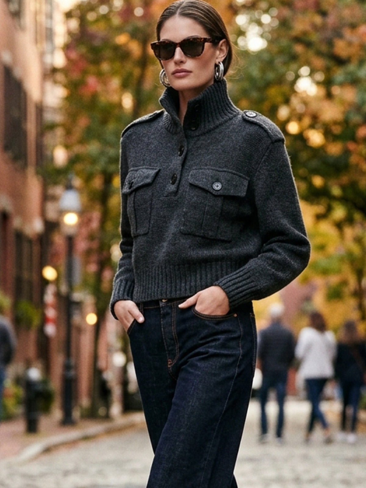 Charcoal Grey High Neck Knit Pullover Sweater