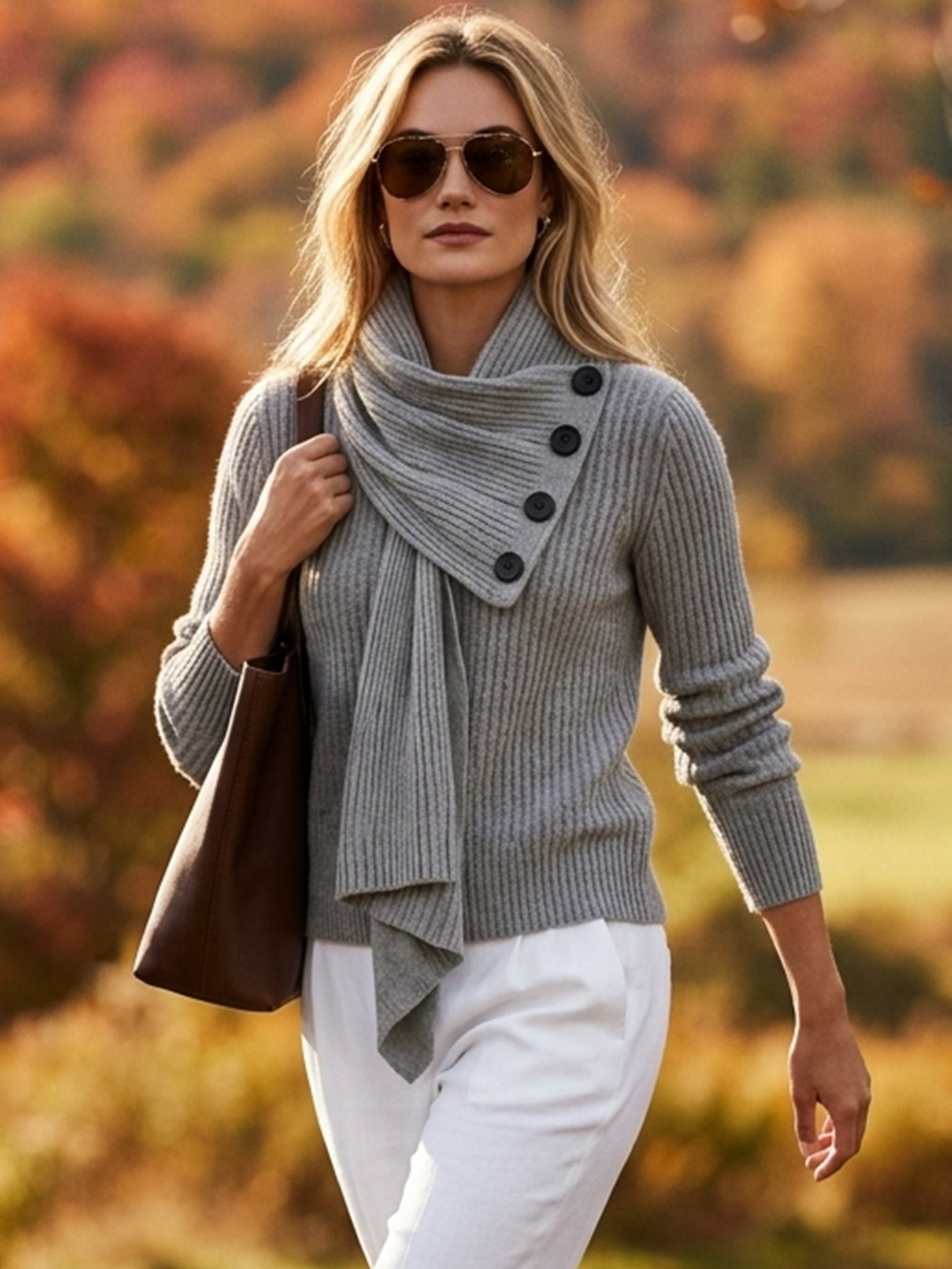 Asymmetric Draped Scarf Collar Sweater