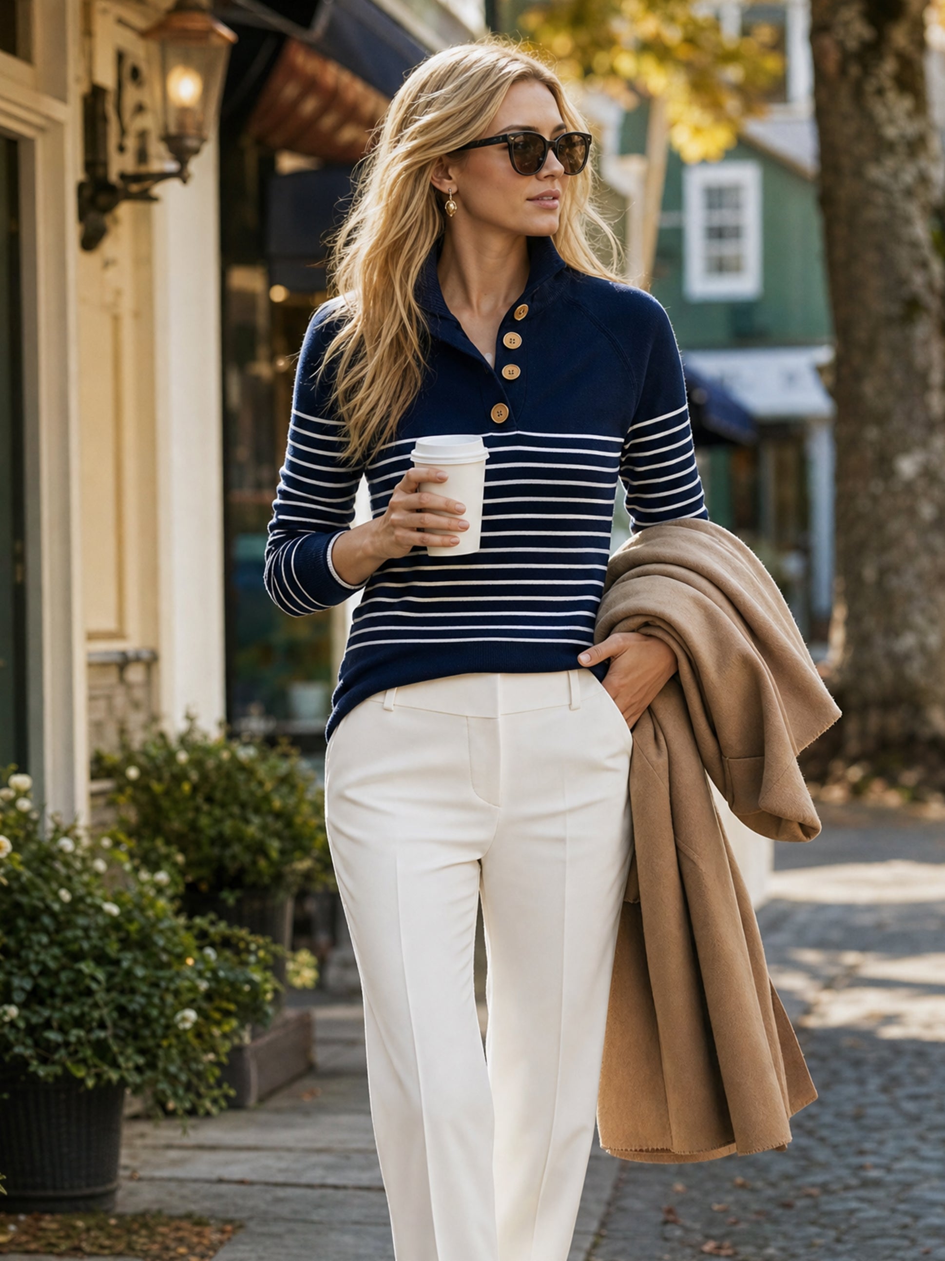 Navy‑White Breton‑Stripe Knit Pullover Sweater