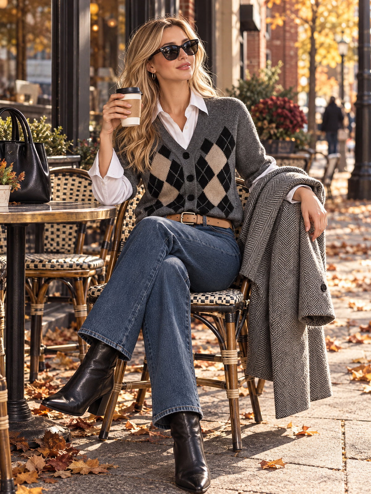 Argyle Wool Blend Faux Two-Piece Pullover Knitwear