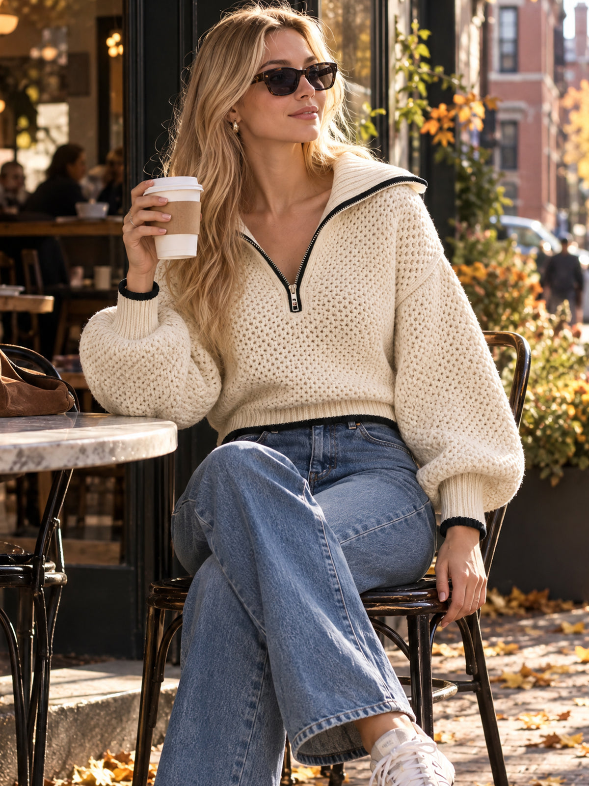 Elegant Half-Zip Chunky Knit Sweater