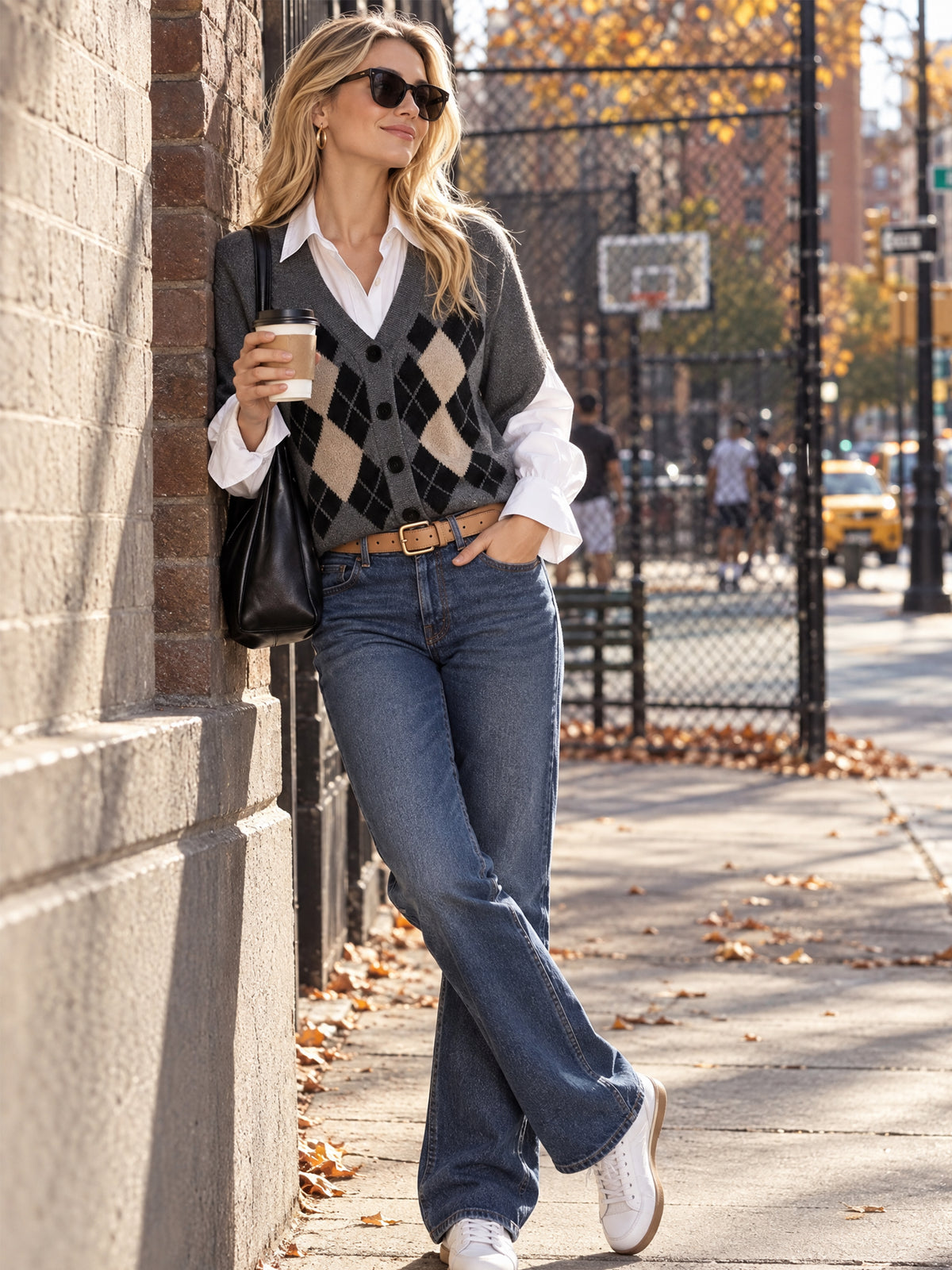 Argyle Wool Blend Faux Two-Piece Pullover Knitwear