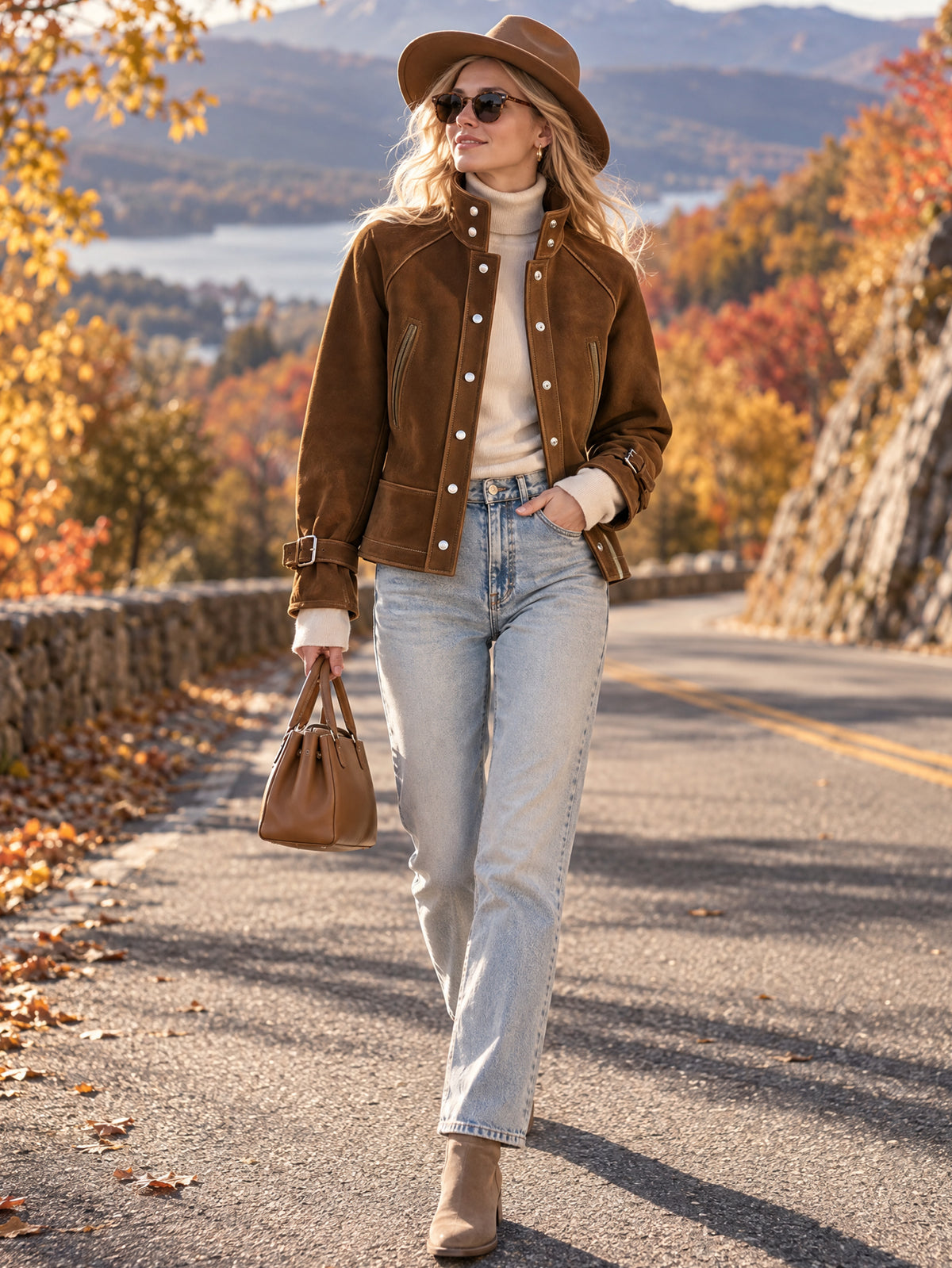 Suede Stand Collar Utility Jacket Outerwear