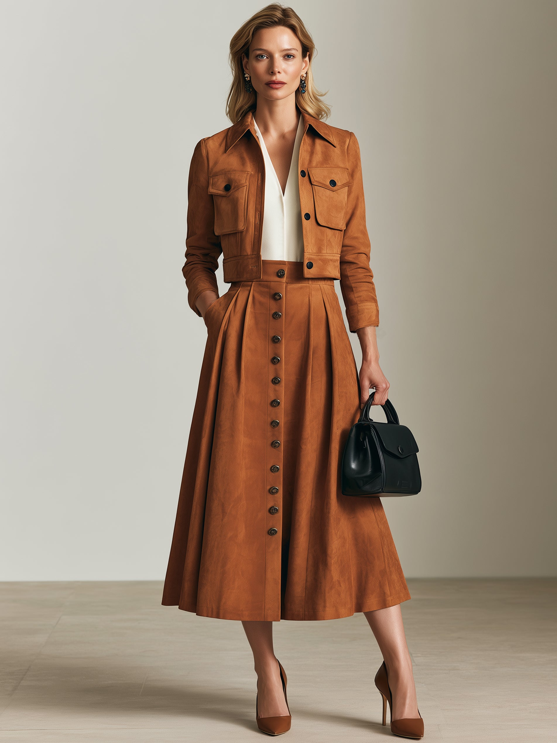 Camel Suede Cropped Vintage Jacket Outerwear