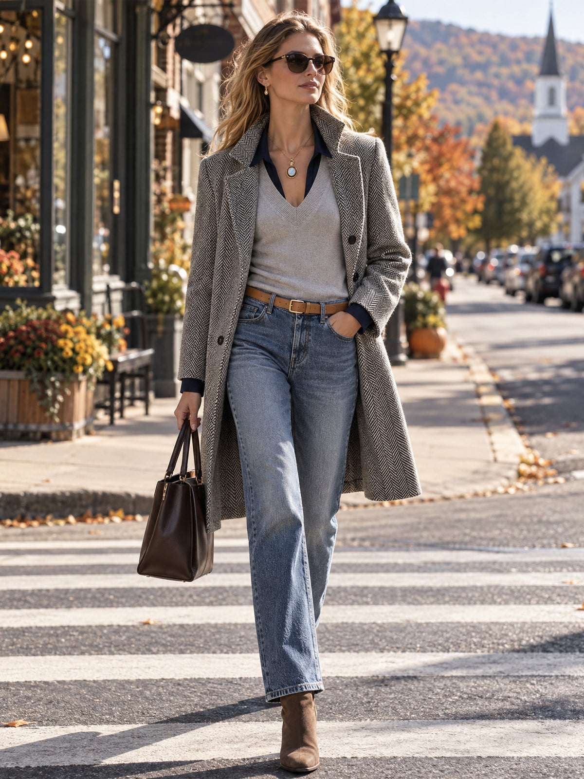 Faux Two-Piece V-Neck Contrast Knit Sweater